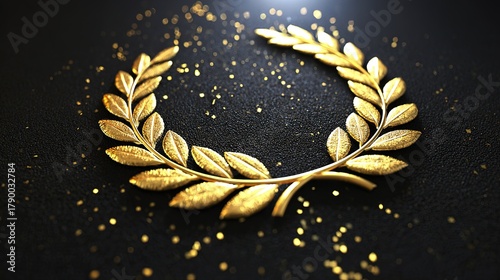 Golden laurel wreath symbolizing honor and achievement, encircling a glowing name inscription with detailed engraving and cinematic lighting