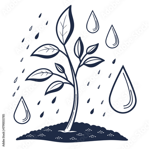 Nurturing growth with essential hydration, a stylized plant drawing symbolizes life, nature, and environmental care, making a statement about sustainability