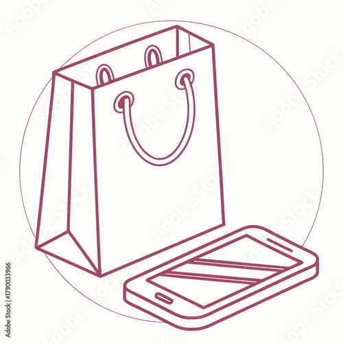 Stylish shopping bag and modern phone offer effortless online shopping experiences, connecting consumers to desired products in a simple, accessible way