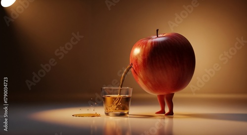 Anthropomorphic apple pouring juice into glass