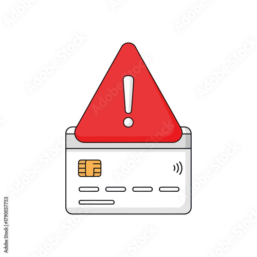 Credit Card with Warning Sign Indicating Financial Risk or Error.
