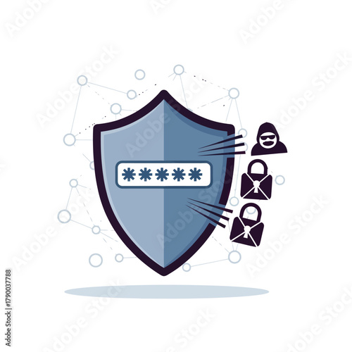 Cybersecurity Shield Protecting Password from Hacker Attack.
