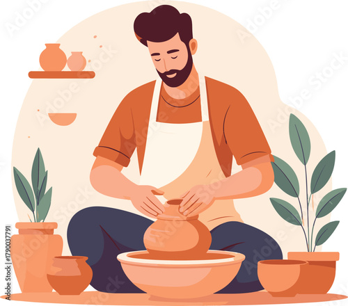 Man Making Pottery Vector
