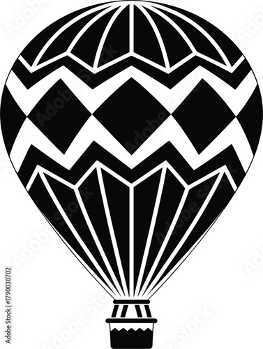 Hot Air Balloon Icon with Geometric Zigzag and Diamond Pattern, Representing Adventure, Travel, Tourism, Upward Mobility, and Exploration