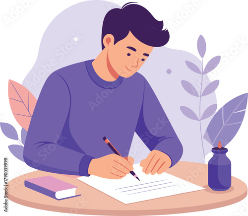 Man Writing Desk Illustration