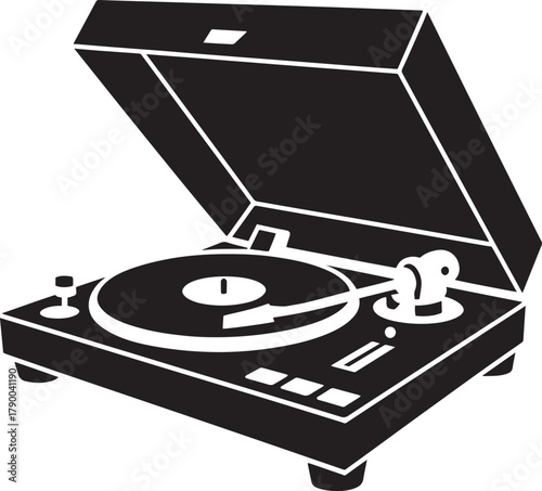 Vintage vinyl record player turntable silhouette graphic design element for audio enthusiasts vector illustration.