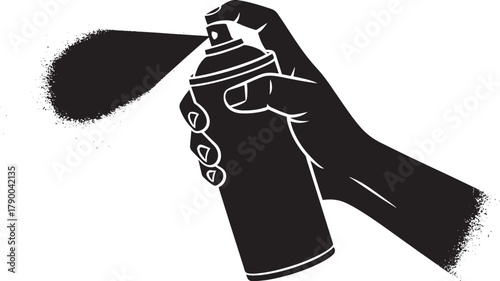 Hand holding aerosol spray paint can silhouette drawing urban street art equipment illustration action