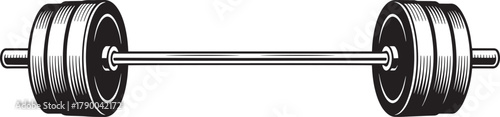 Heavy weight barbell fitness gym equipment vintage engraved illustration style black white line art vector graphic.