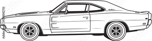 Powerful american muscle car side view classic vintage coupe vehicle transportation outline illustration vector