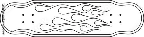 Skateboard deck vector illustration with classic hot rod style flame graphics design element