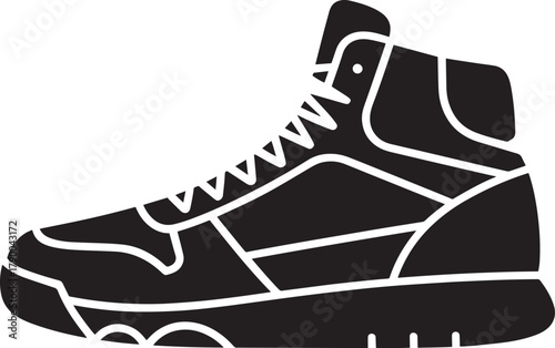 Sneaker shoe silhouette vector icon athletic high top footwear for sport running flat design