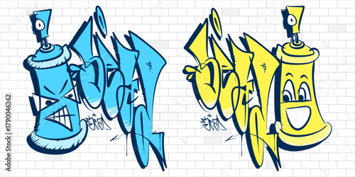 Two Abstract Hip Hop Graffiti Styles On Brick Wall Vector Illustration Template