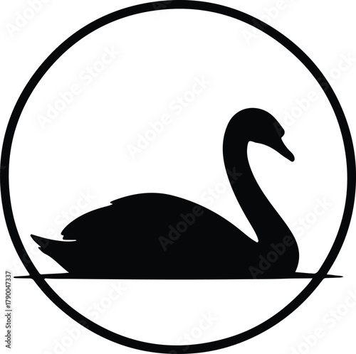 Illustration of a graceful swan inside a circle silhouette vector