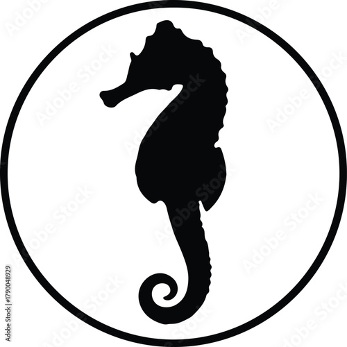 Illustration seahorse inside circle marine life minimal silhouette vector