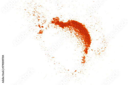 Ground red pepper flying spice powder, vibrant paprika seasoning explosion, aromatic crushed chili ingredient isolated © Graphic Resources