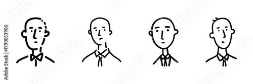 Male Professional Portraits Line Icon Set In Doodle Style. Businessman, Office Worker, And Corporate Identity Outline Sketch Collection. Hand Drawn Isolated Vector Illustration