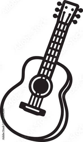 An acoustic guitar, in a clean, minimalist illustration, perfectly captures the instrument's shape and form, ready to inspire musical creativity.