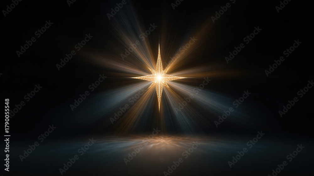 Obraz premium Radiant light beams from a central starburst against a dark backdrop, creating a dramatic and mesmerizing visual effect. Shine bright.