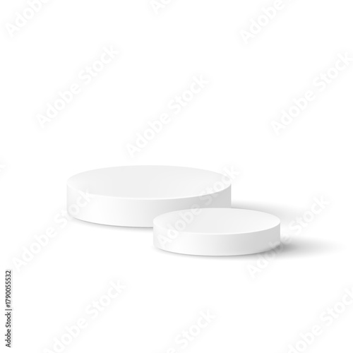 Minimal white round podium on clean background. Modern 3D vector scene for product presentation, cosmetics, or Valentine’s Day mockup design.