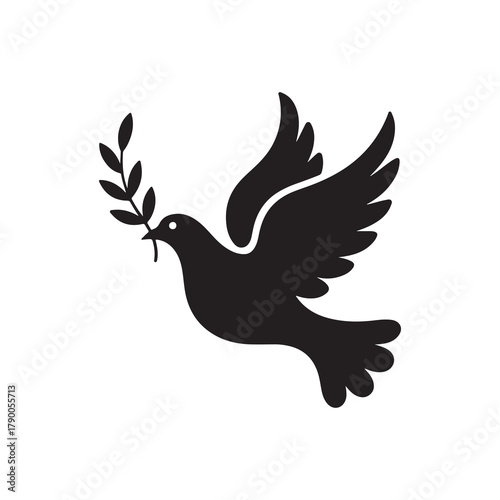 Flying Bird Holding Branch Symbol Design