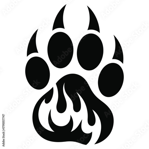 Stylized bear paw print with tribal flames animal