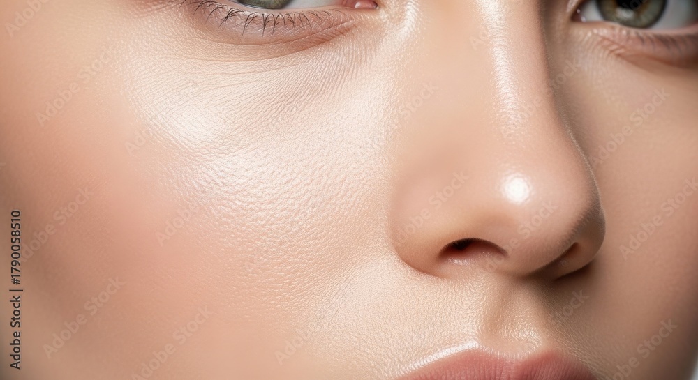 Fototapeta premium Close-up of a woman showcasing flawless skin and natural beauty in a relaxed setting