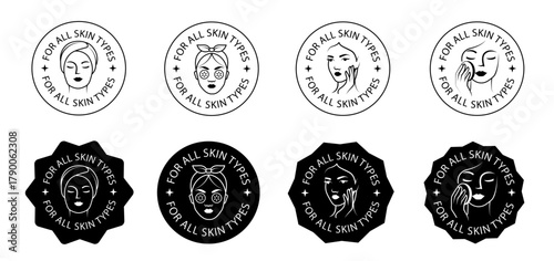 For all skin types Labels and Icon Set. Face Beauty Woman and Girls