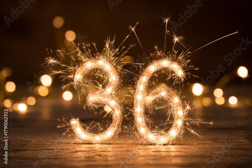 Festive Sparkler Number Thirty-Six Celebration with Blurred Lights