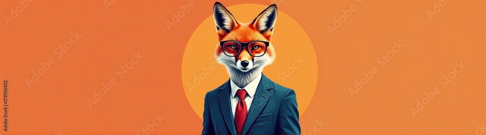 Obraz premium Fox in a suit and tie with glasses on animal background