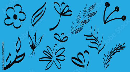 floral line doodles, botanical leaf sketches, abstract flower drawings