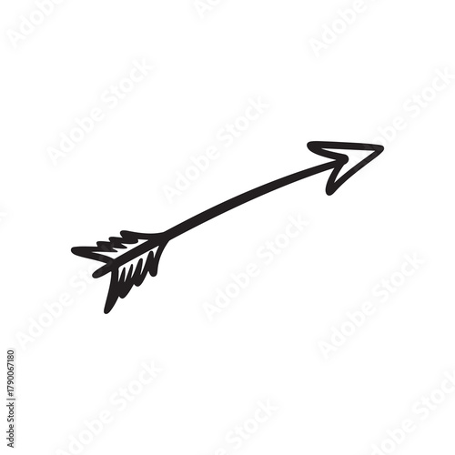 Hand Drawn Arrow with Feathers Vector Illustration