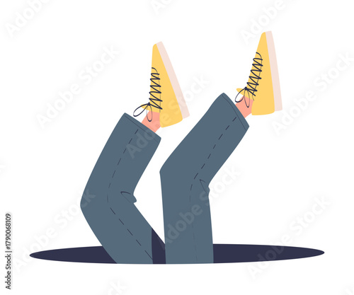 Man Character Jumping Through Portal Enter Hole Vector Illustration