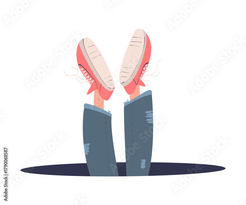 Man Character Jumping Through Portal Enter Hole Vector Illustration