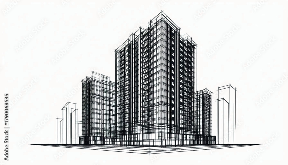 Obraz premium High rise abstract building sketch. Architecture