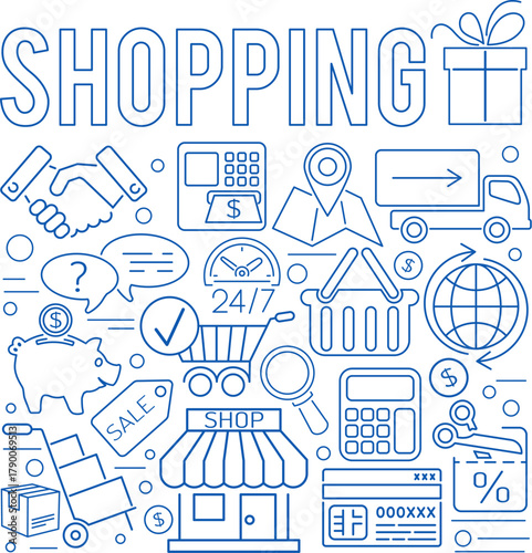 Online Shopping Thin Lines Web Icon Concept