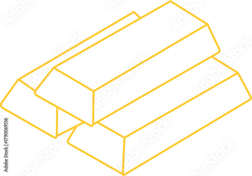 Gold bars icon bullion precious metal finance and wealth symbol vector illustration, black line style design, investment and treasure on transparent background