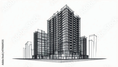 High rise abstract building sketch. Architecture