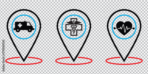 Medical Location Icon, Doctor's Office Location, Hospital Pin, Clinic Map Marker.