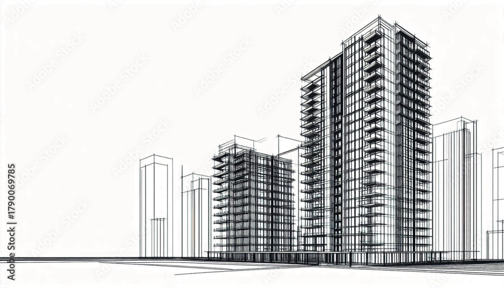 Obraz premium High rise abstract building sketch. Architecture