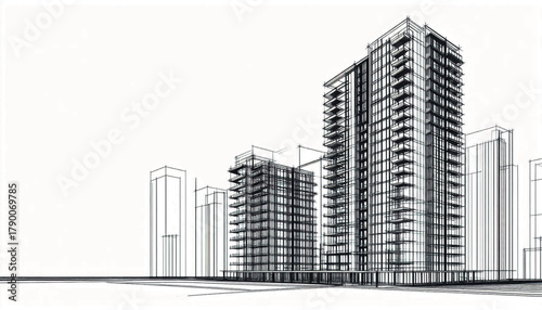High rise abstract building sketch. Architecture
