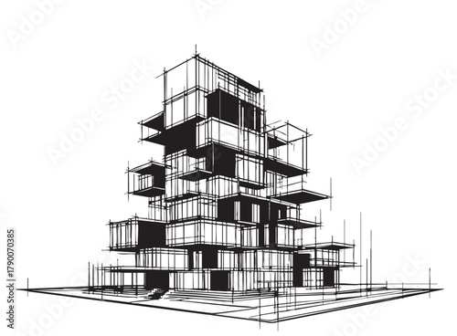 High rise abstract building sketch. Architecture
