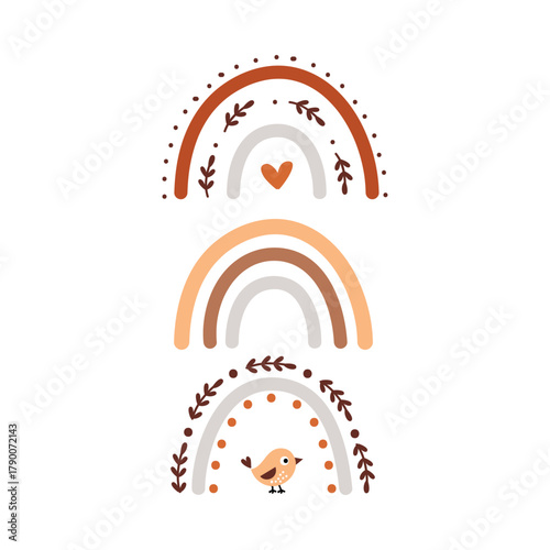 Cute Poster in Scandinavian Style with Rainbow for Kids Room Vector Illustration