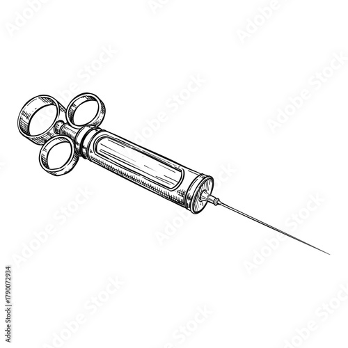 vintage syringe vector line art hand drawn illustration