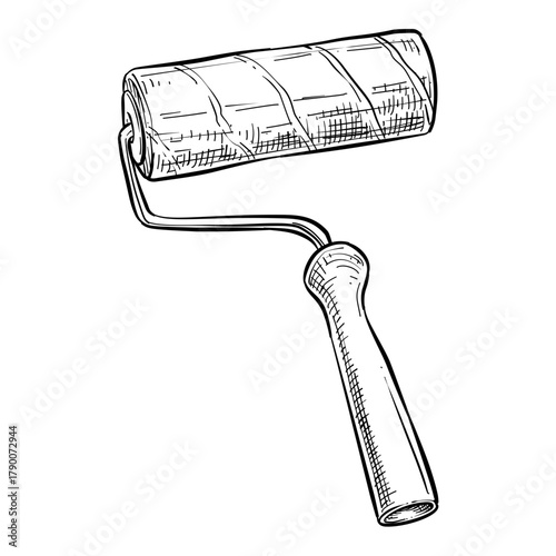 paint roller vector line art hand drawn illustration