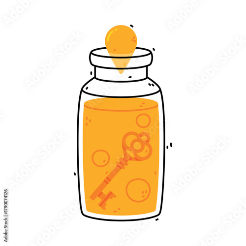 Yellow Potion Bottle and Glass Flask with Cork Vector Illustration