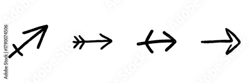 Arrow Symbols Line Icon Set In Doodle Style. Directional Navigation, Movement, And Progression Outline Sketch Collection. Hand Drawn Isolated Vector Illustration