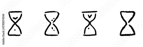 Hourglass Line Icon Set In Doodle Style. Time Management, Patience, And Countdown Symbolism Outline Sketch Collection. Hand Drawn Isolated Vector Illustration