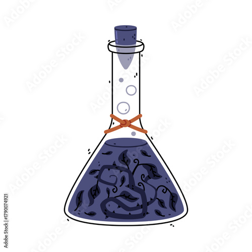 Potion Bottle and Glass Flask with Cork Vector Illustration