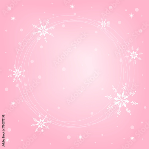 Pink Background Wallpaper With Circle Frame And Sparkling Snowflakes In Christmas Winter Season