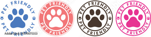 Set of colorful pet friendly icons paw print in a circle vector illustration for pet-related businesses and services